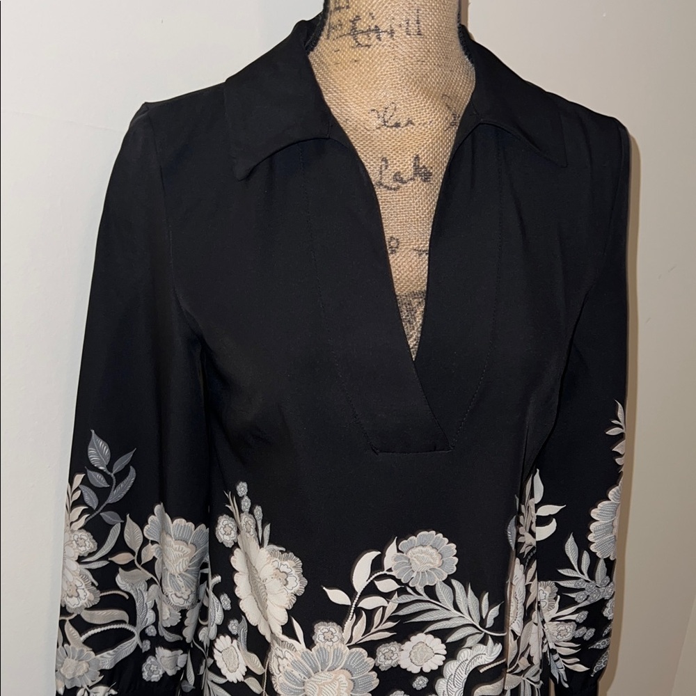 Floral Embroidered Stitched Zara Black Mini Dress - Picture 2 of 5